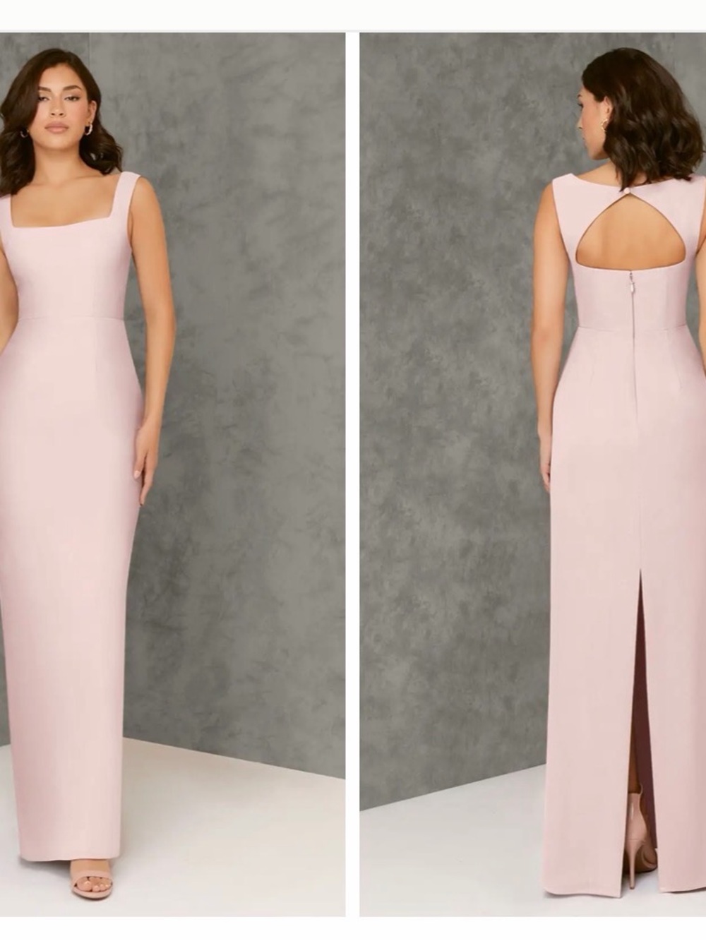 Azazie Blush Pink Square-Neck Maxi Dress with Keyhole Back